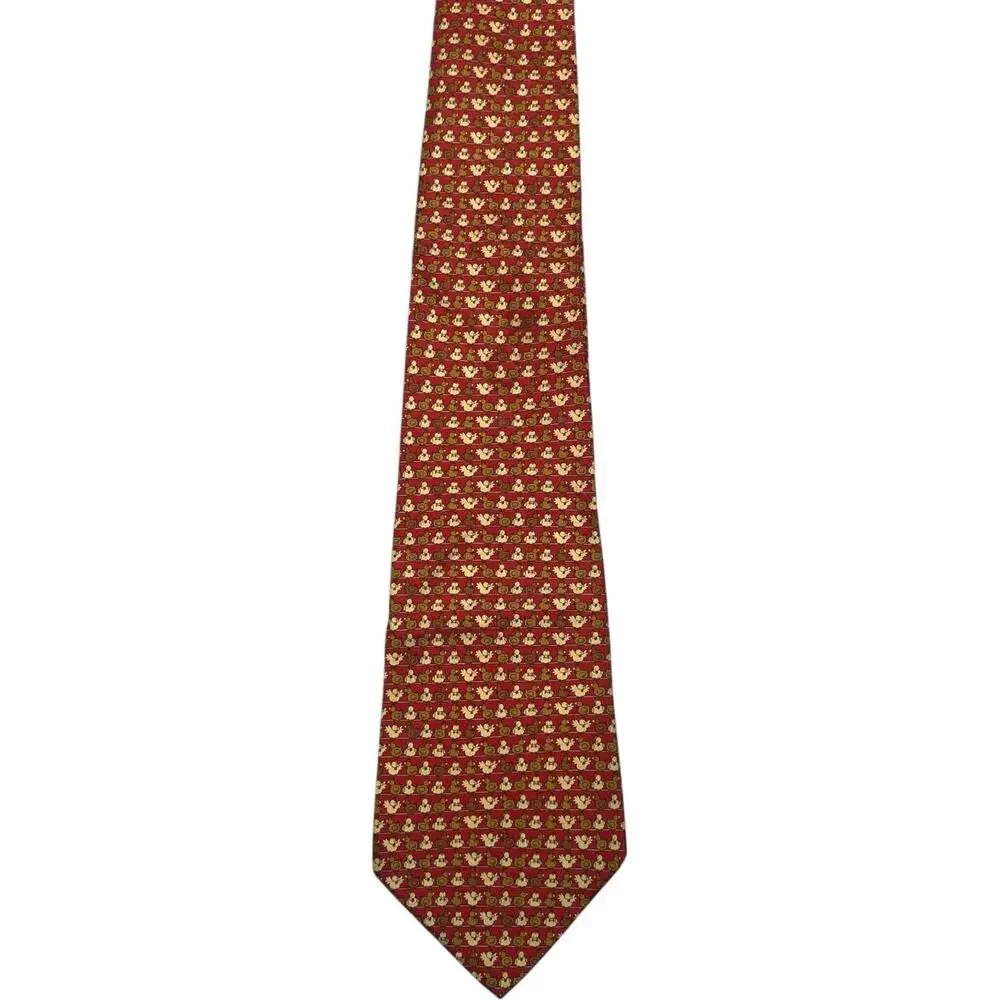 Vintage Salvatore Ferragamo Necktie Mens Red Silk Chicken Novelty Italy Designer